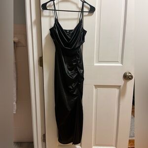 Windsor black satin cowl neck midi dress